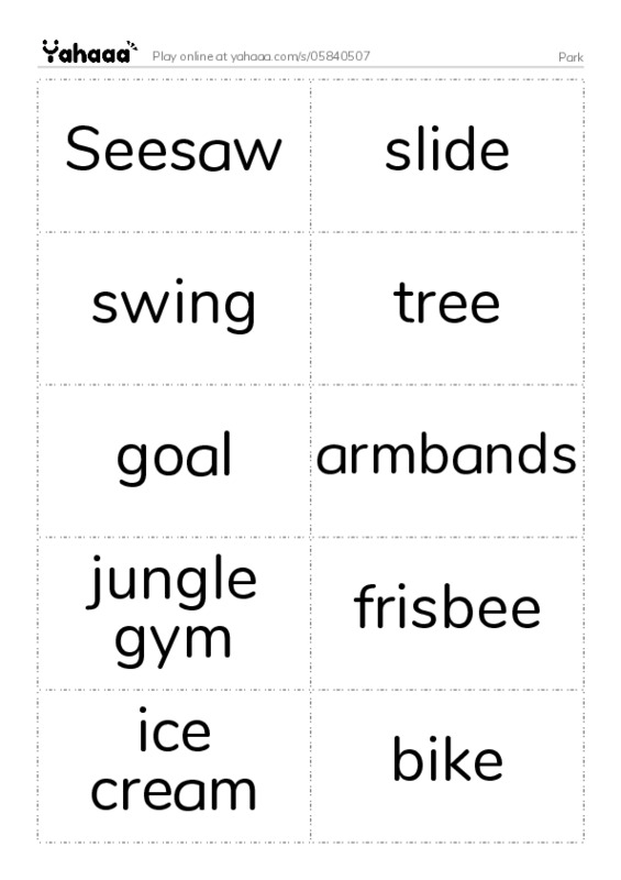 Word flashcards worksheet for Park