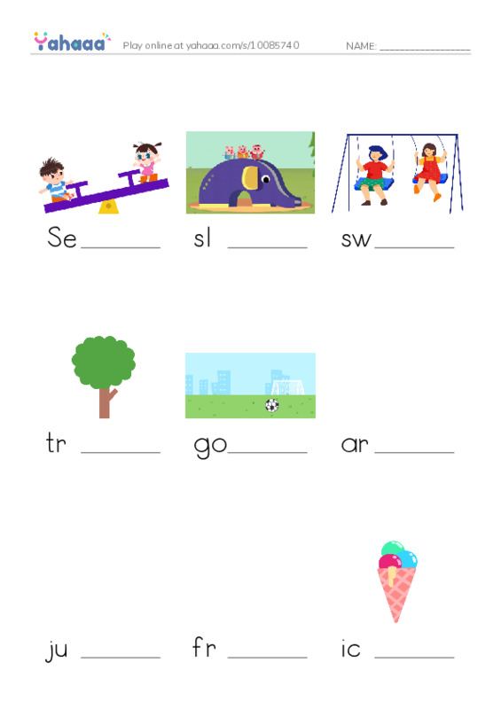 Finish the word worksheet for Park