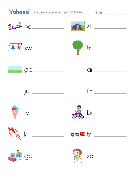 Write the word rows worksheet for Park