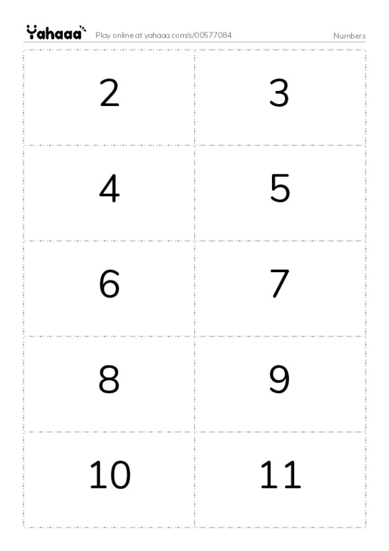 Word flashcards worksheet for Numbers