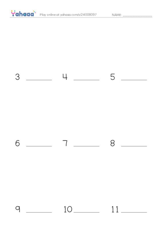 Finish the word worksheet for Numbers