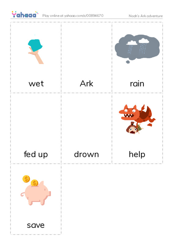 Picture flashcards worksheet for Noah's Ark adventure