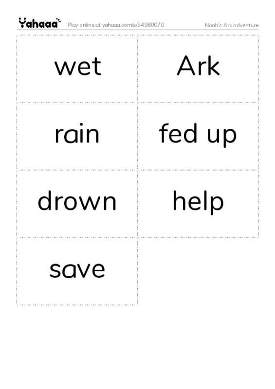 Word flashcards worksheet for Noah's Ark adventure