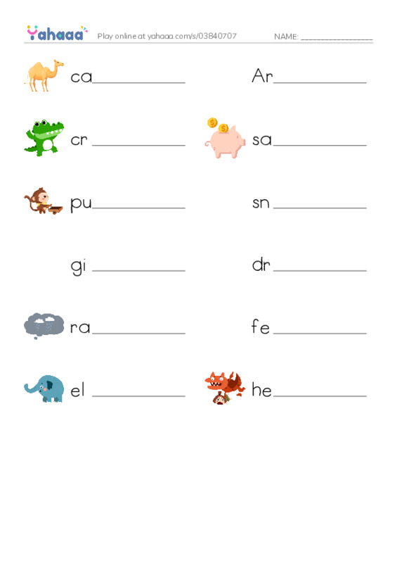 Write the word rows worksheet for Noah's Ark 2