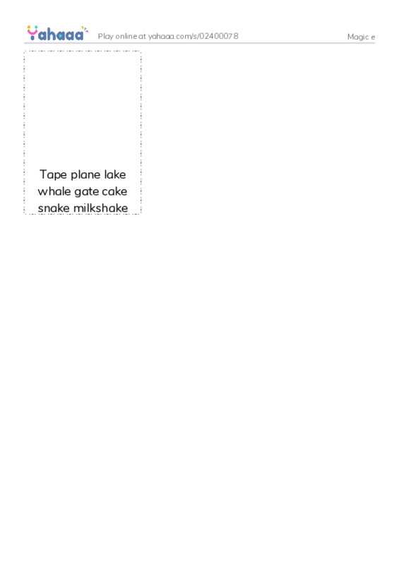 Picture flashcards worksheet for Magic e