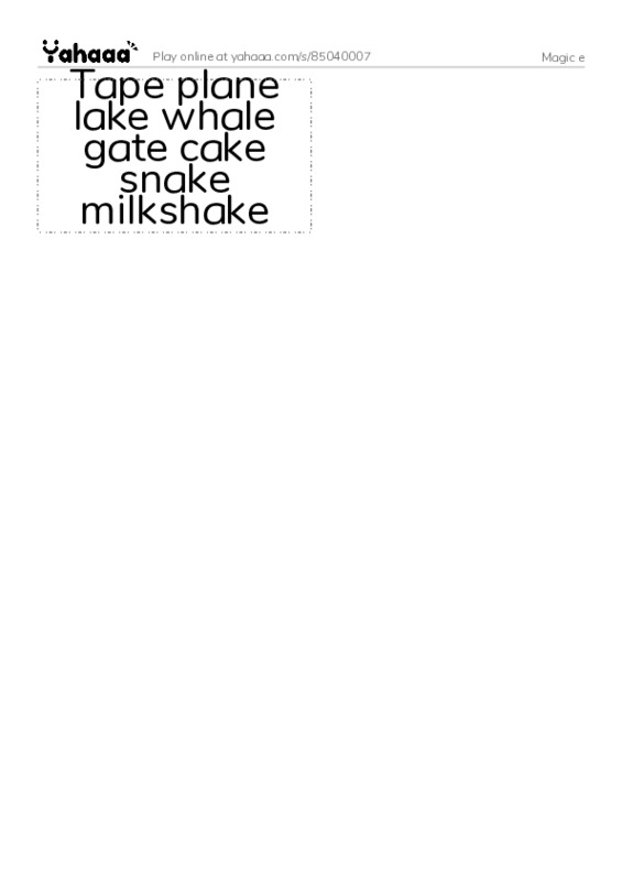 Word flashcards worksheet for Magic e