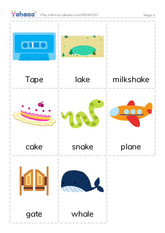 Picture flashcards worksheet for Magic e