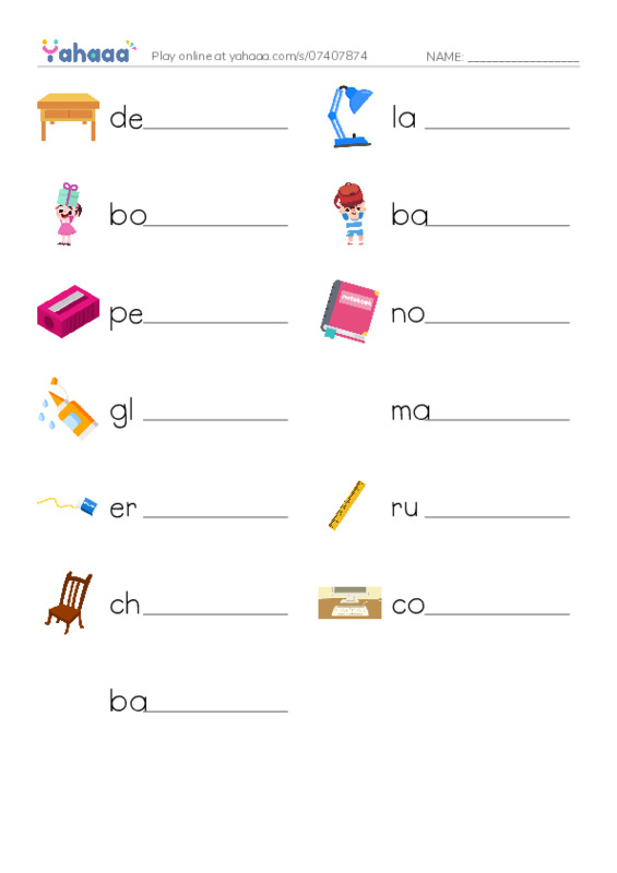 Write the word rows worksheet for School things