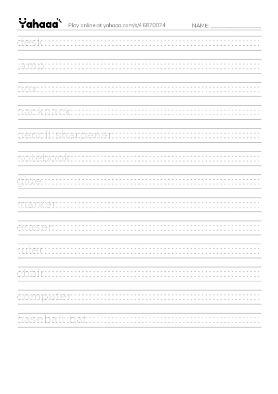 Handwriting lines worksheet for School things