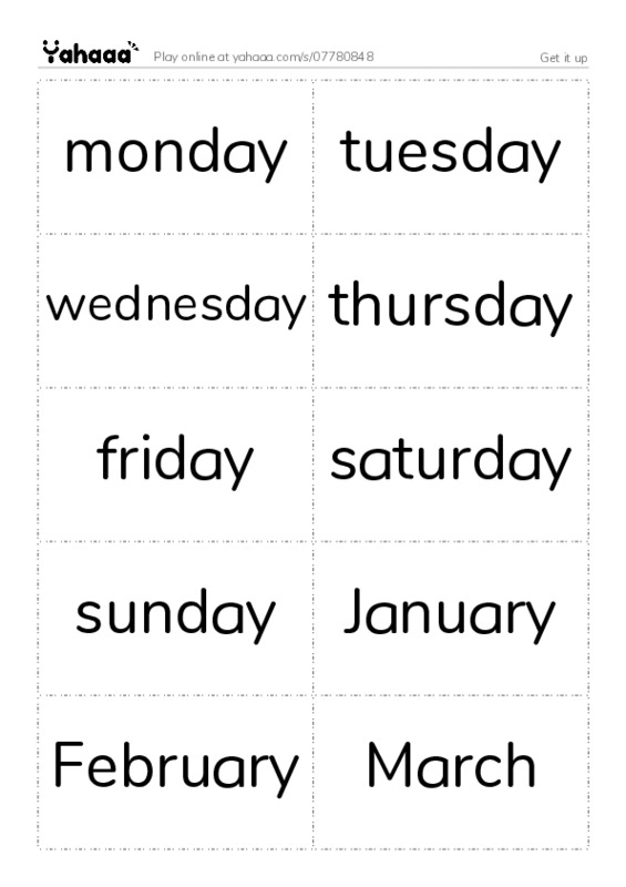 Word flashcards worksheet for Get it up