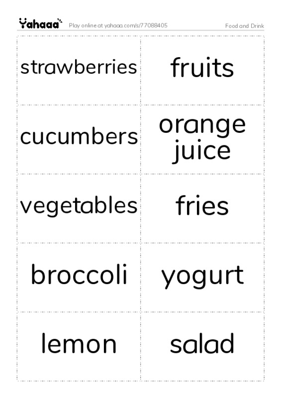 Word flashcards worksheet for Food and Drink