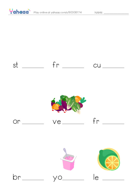 Finish the word worksheet for Food and Drink