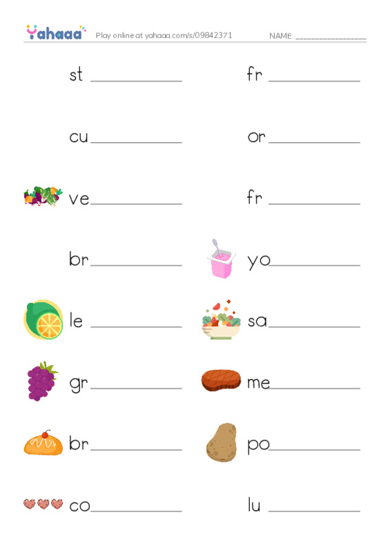 Write the word rows worksheet for Food and Drink