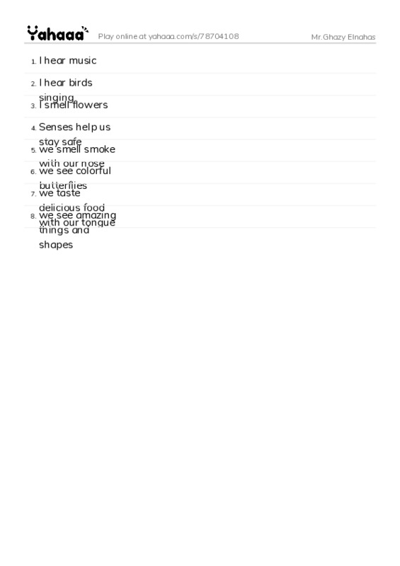 Word list with meanings worksheet for Mr.Ghazy Elnahas