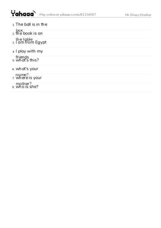 Word list with meanings worksheet for Mr.Ghazy Elnahas