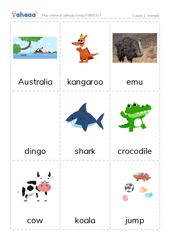 Picture flashcards worksheet for Cuture 1: Animals