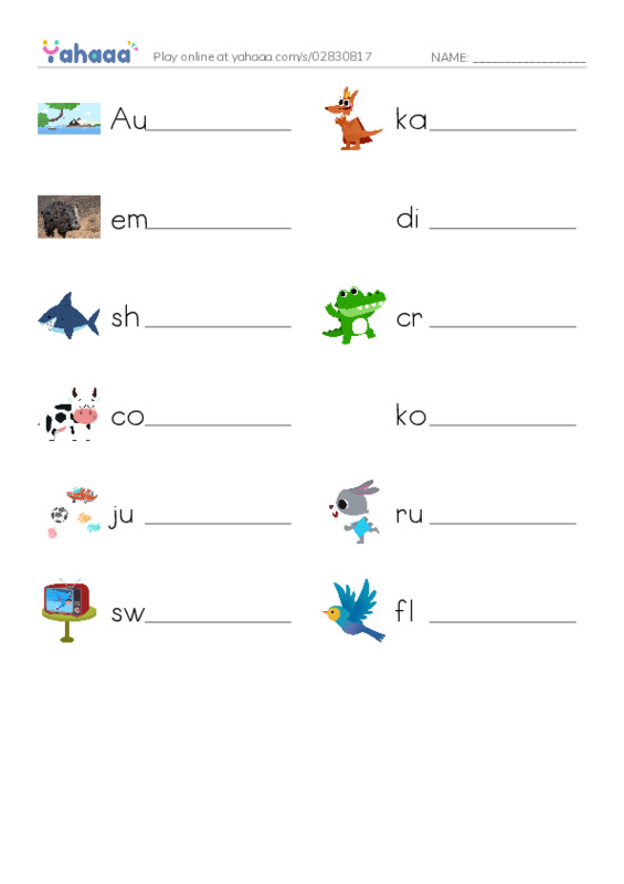Write the word rows worksheet for Cuture 1: Animals