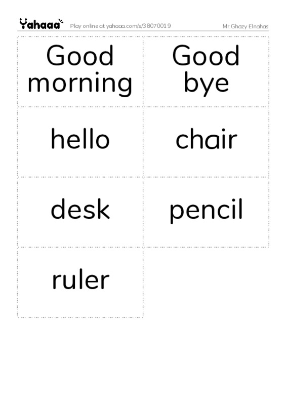Word flashcards worksheet for Mr.Ghazy Elnahas