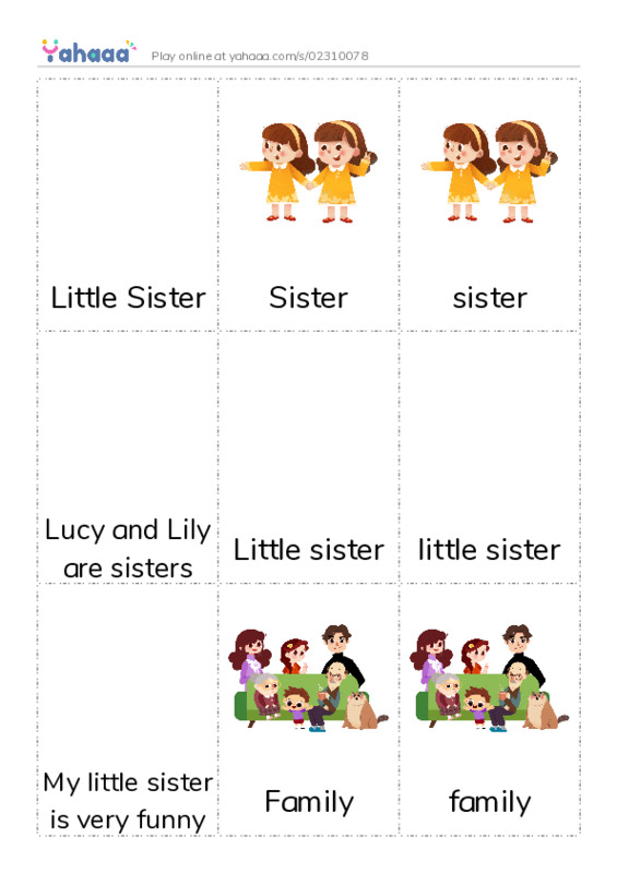 Picture flashcards worksheet for Little Sister, Sister, sister and 7 more