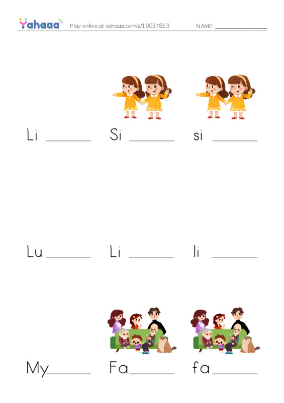 Finish the word worksheet for Little Sister, Sister, sister and 7 more