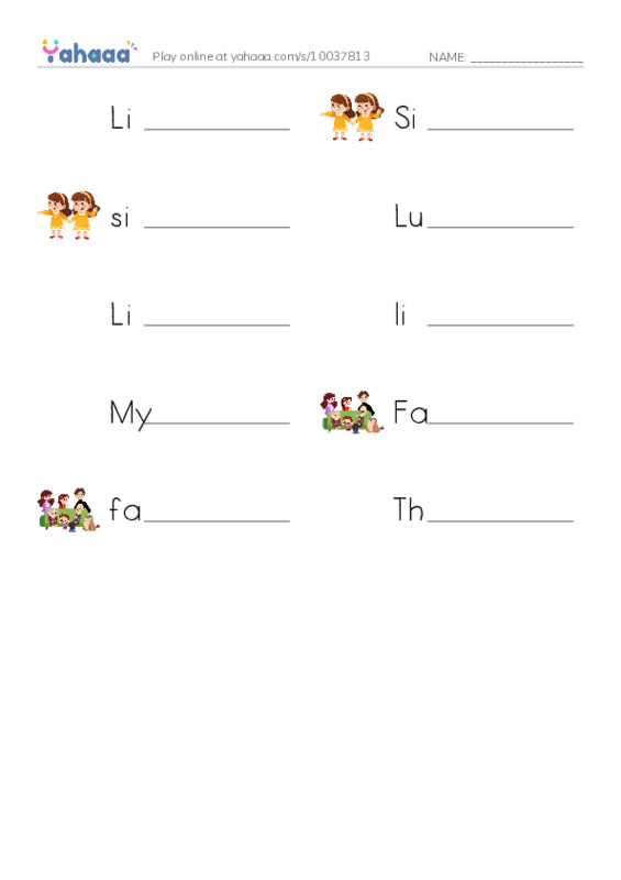 Write the word rows worksheet for Little Sister, Sister, sister and 7 more
