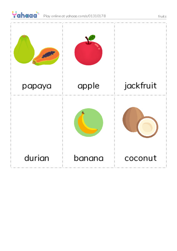 Picture flashcards worksheet for fruits