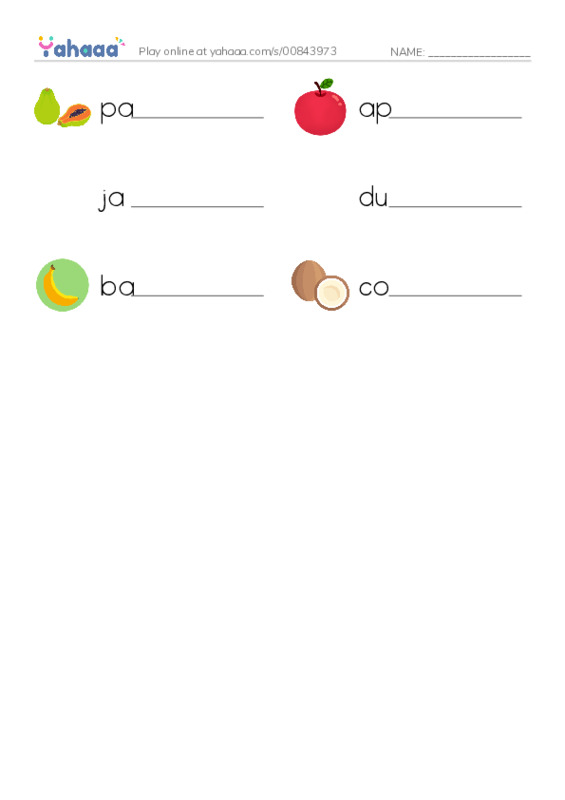 Write the word rows worksheet for fruits