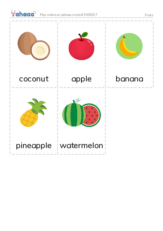 Picture flashcards worksheet for Fruits