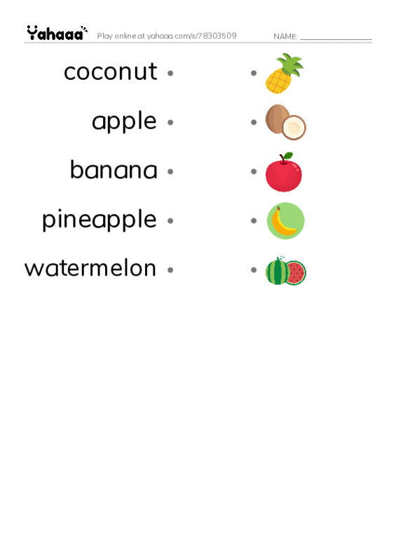 Draw a line to match worksheet for Fruits