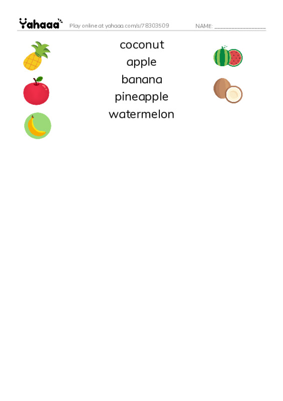Match both sides worksheet for Fruits