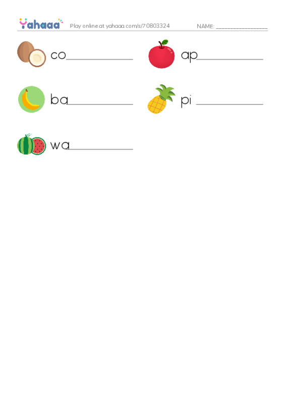 Write the word rows worksheet for Fruits