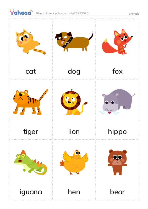 Picture flashcards worksheet for animals