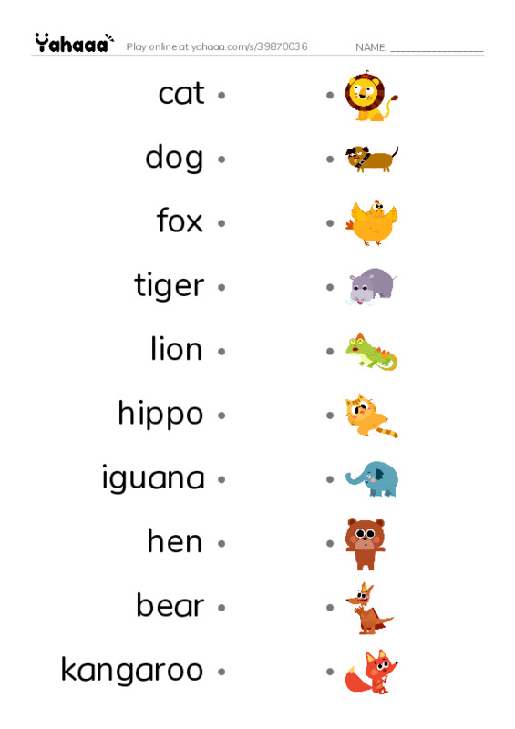 Draw a line to match worksheet for animals