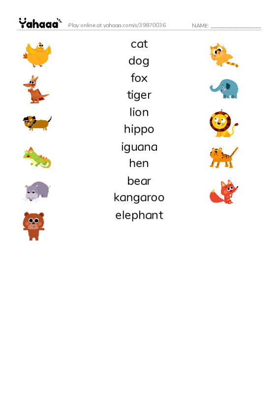 Match both sides worksheet for animals