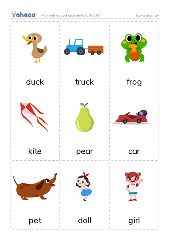 Picture flashcards worksheet for Come and play