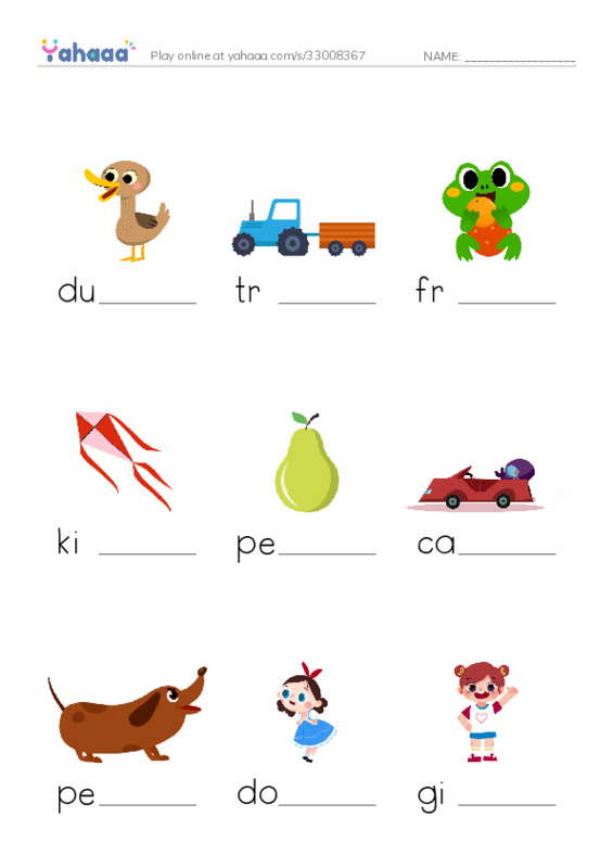 Finish the word worksheet for Come and play