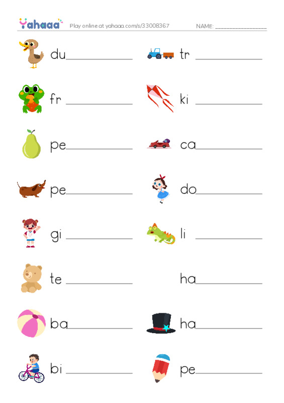 Write the word rows worksheet for Come and play