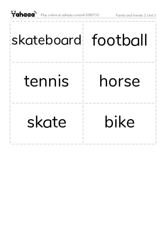 Word flashcards worksheet for Family and friends 2 Unit 3