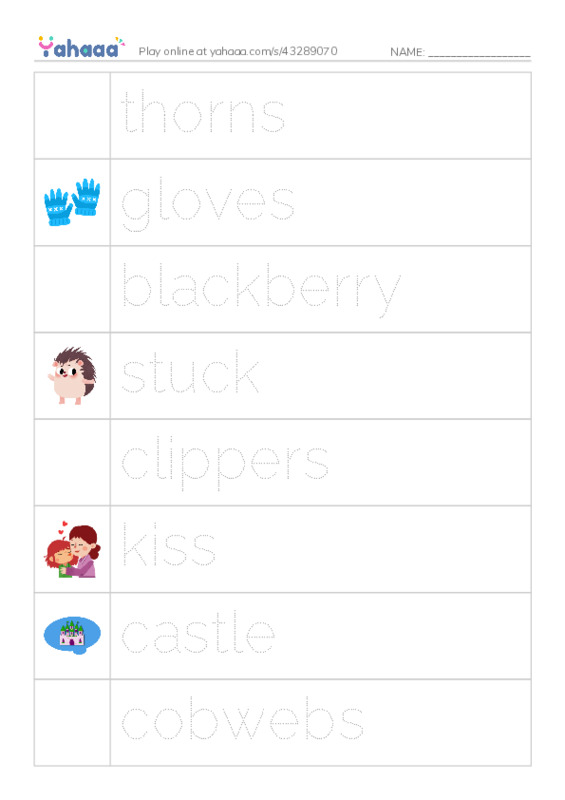 Picture and word rows worksheet for Sleeping Beauty (ORT)
