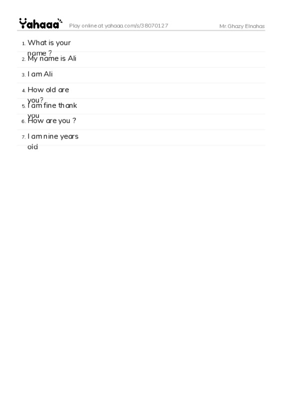 Word list with meanings worksheet for Mr.Ghazy Elnahas
