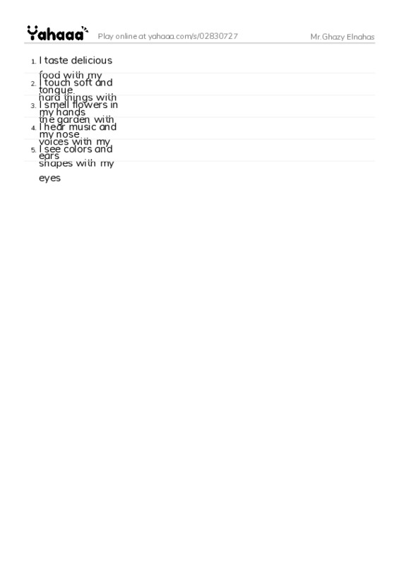 Word list with meanings worksheet for Mr.Ghazy Elnahas