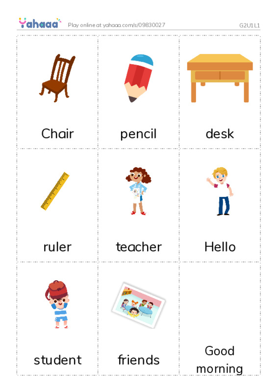 Picture flashcards worksheet for G2U1L1
