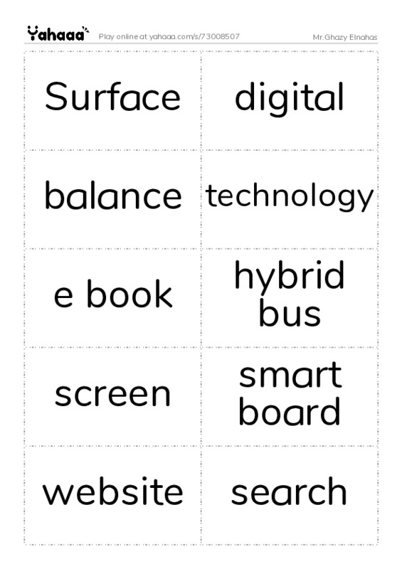 Word flashcards worksheet for Mr.Ghazy Elnahas