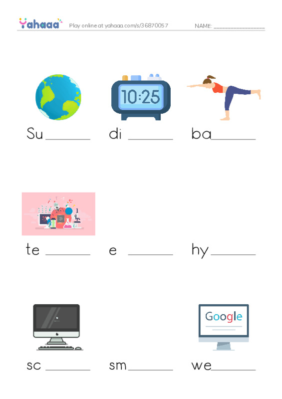 Finish the word worksheet for Mr.Ghazy Elnahas