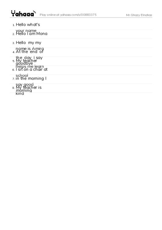 Word list with meanings worksheet for Mr.Ghazy Elnahas