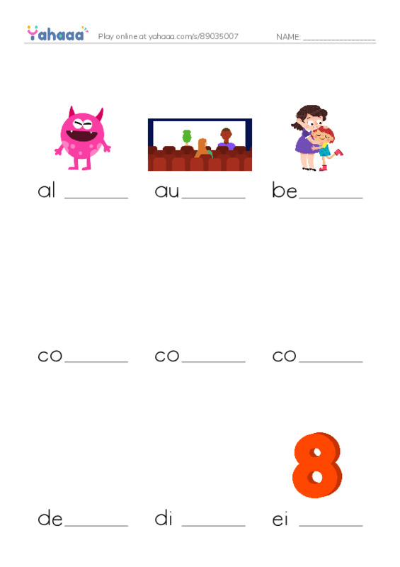 Finish the word worksheet for Mikaela List 2