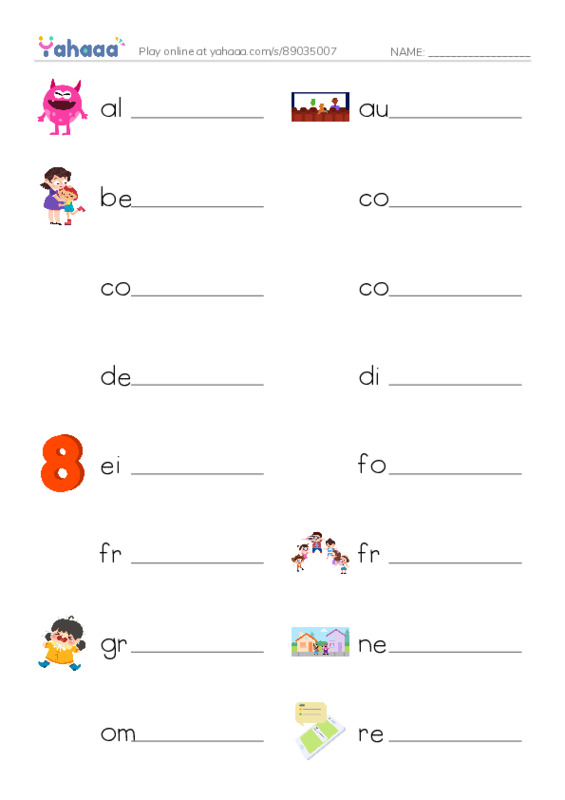 Write the word rows worksheet for Mikaela List 2