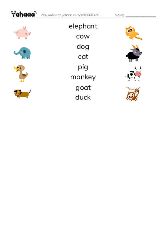 Match both sides worksheet for Animals