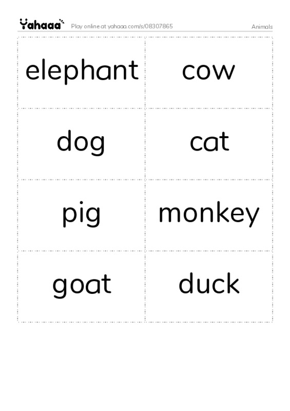 Word flashcards worksheet for Animals