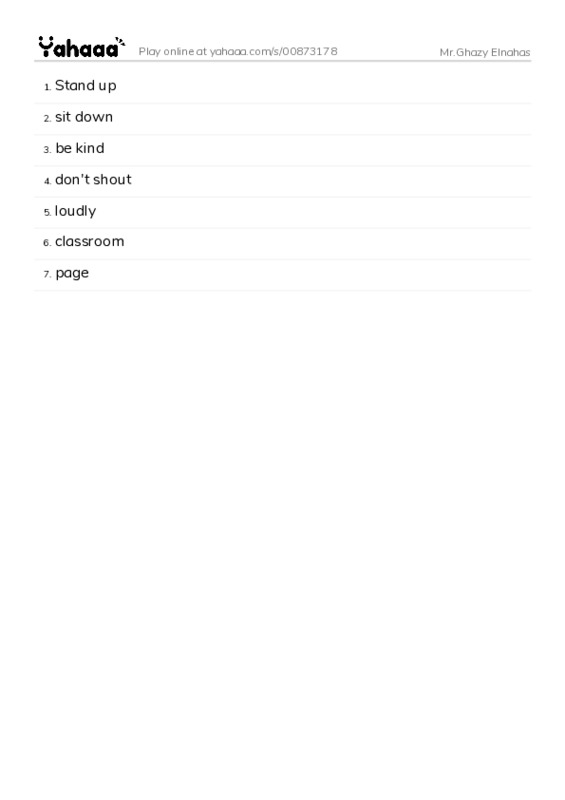 Word list with meanings worksheet for Mr.Ghazy Elnahas
